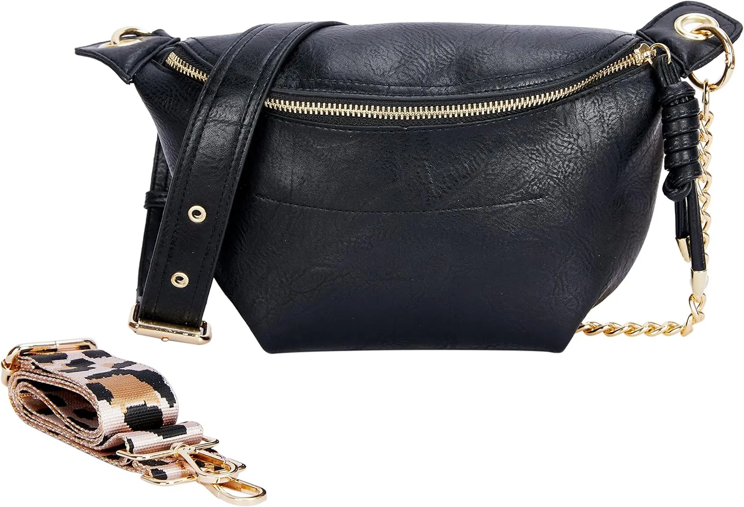 Crossbody Shoulder Bags for Women, Tassel Chest Purses Fanny Packs Belt Bag, Fashion Waist Packs Small Sling Bag with 2 Adjustable Strap for Travel Sport Workout Running Casual (Black)