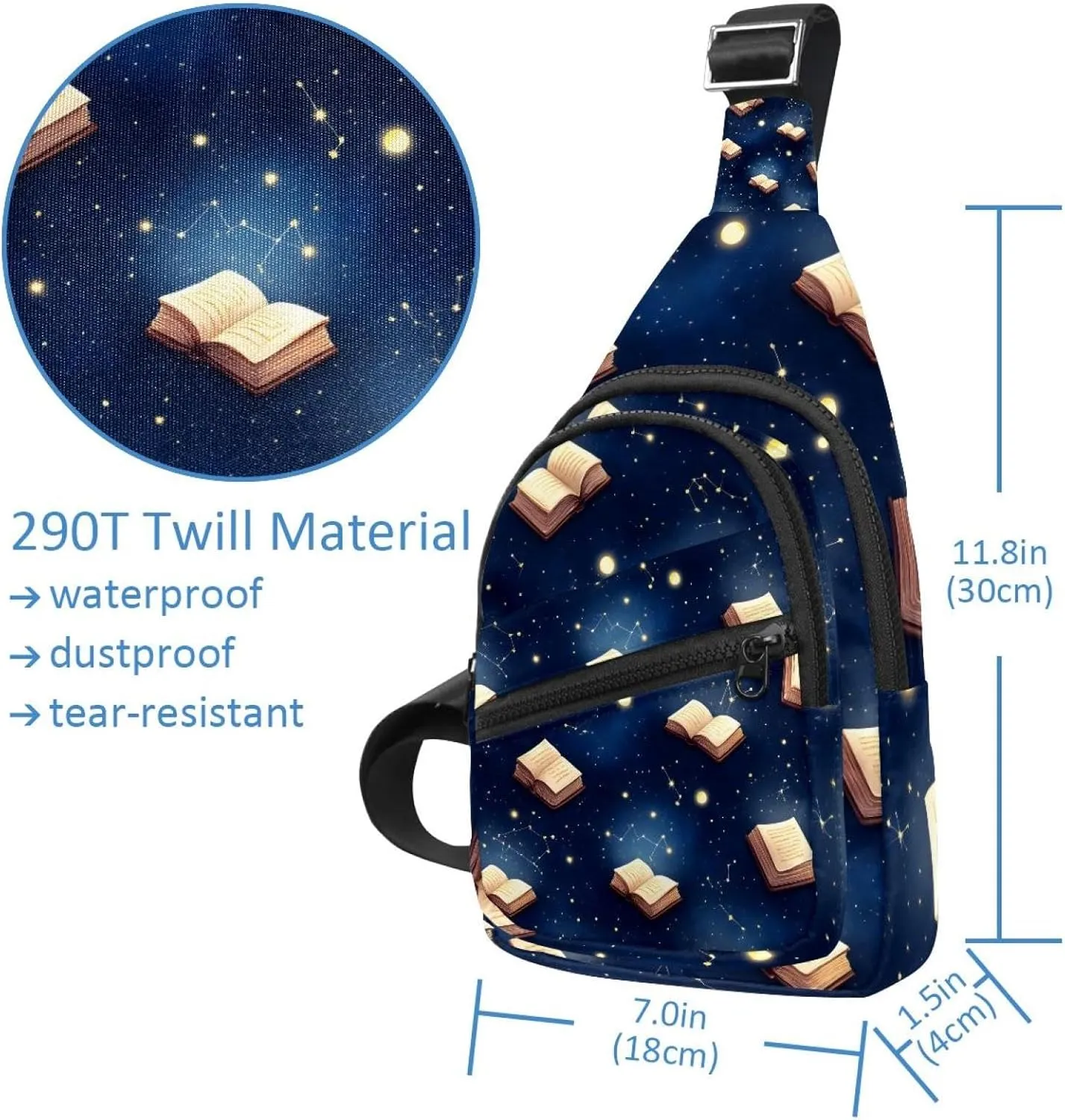 Crossbody Sling Backpack Sling Bag for Women Men, Magic Books Starry Sky Fanny Packs Chest Bag for Running Hiking