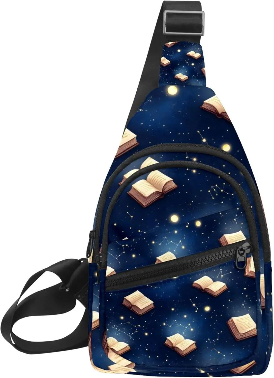 Crossbody Sling Backpack Sling Bag for Women Men, Magic Books Starry Sky Fanny Packs Chest Bag for Running Hiking