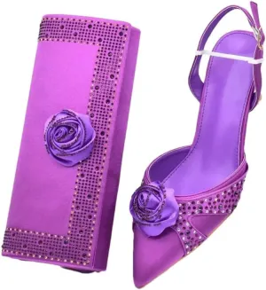 Crystal High Heels Matching Bag African Ladies Luxury Partywear Set