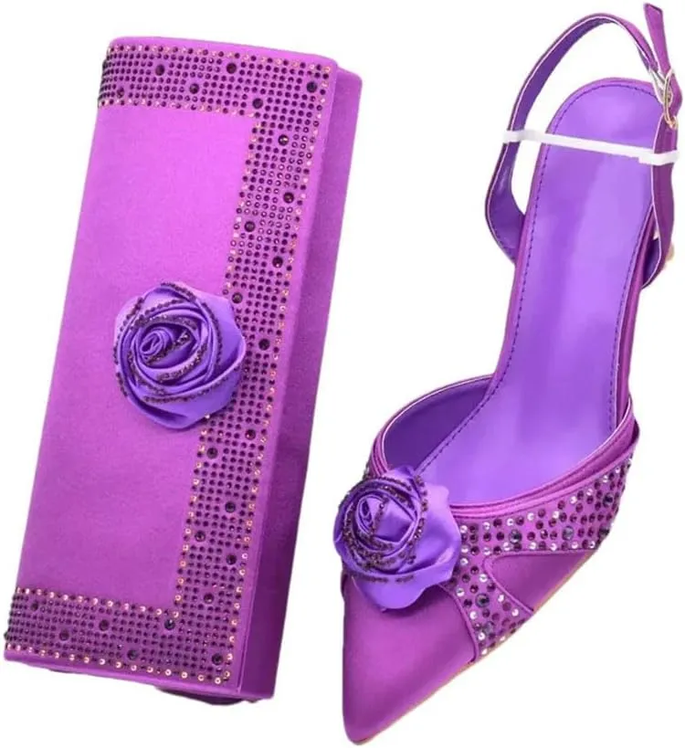 Crystal High Heels Matching Bag African Ladies Luxury Partywear Set