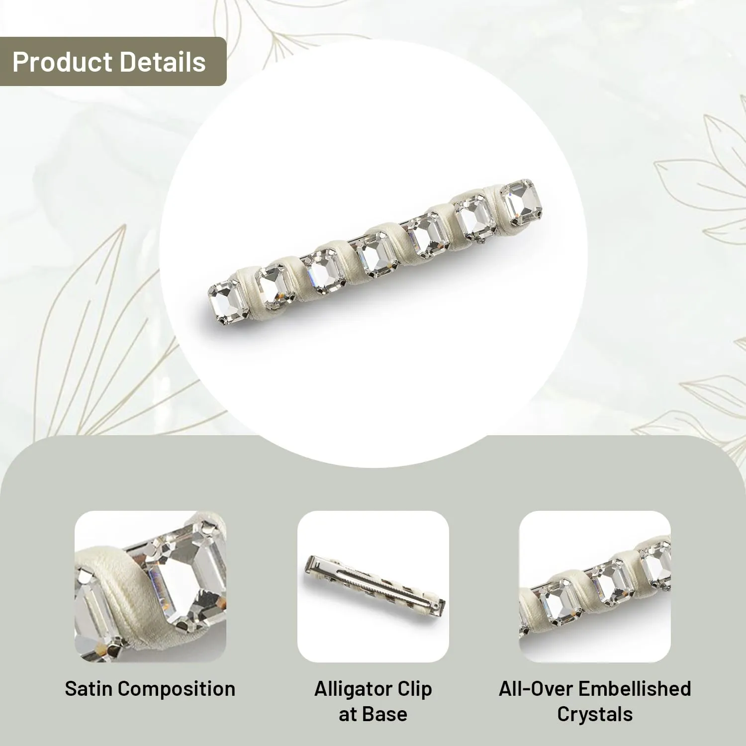 Crystal Satin Clip-Ivory| Satin Composition with Stunning All-Over Crystals & Secure Alligator Clip for Effortless Glam