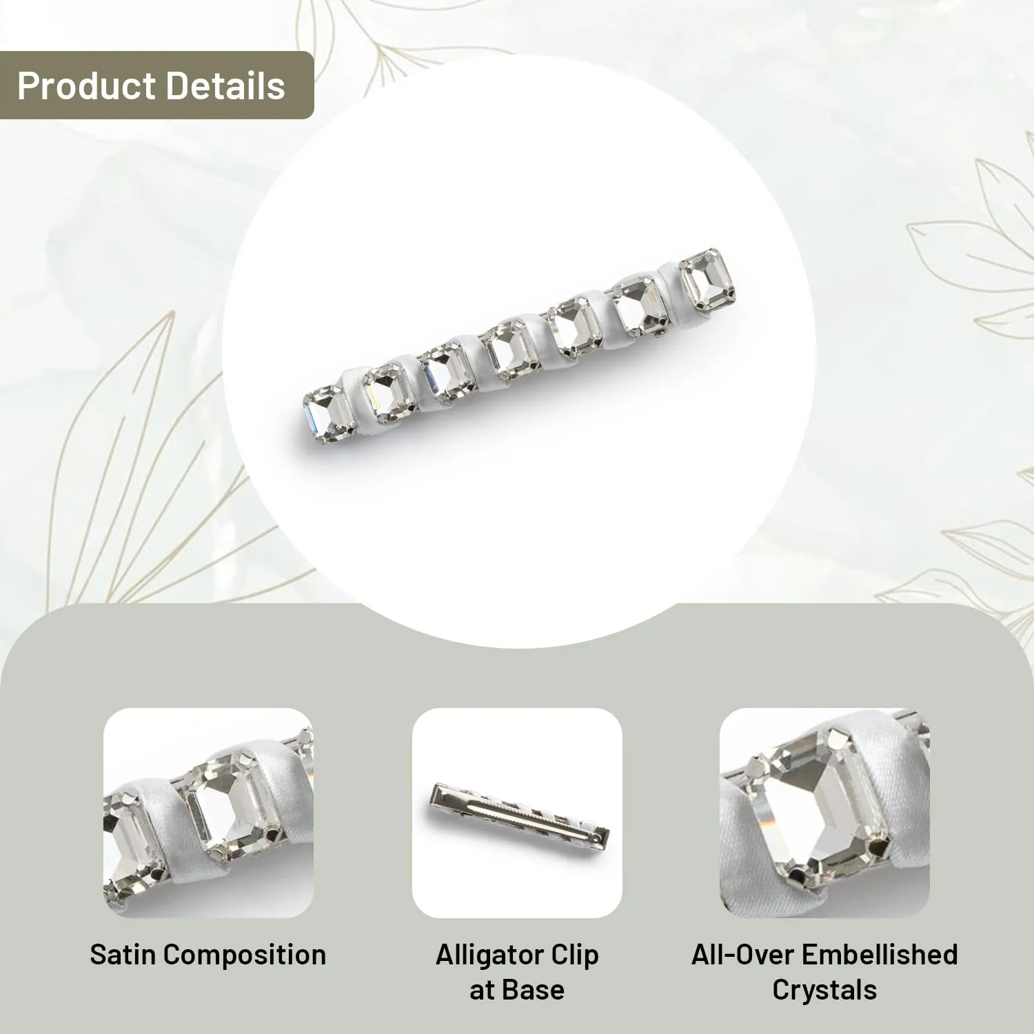 Crystal Satin Clip-White| Satin Composition with Stunning All-Over Crystals & Secure Alligator Clip for Effortless Glam
