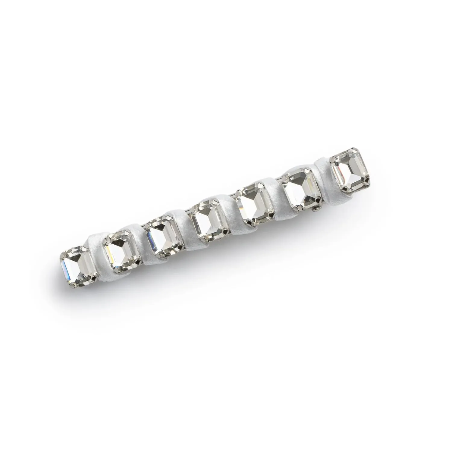 Crystal Satin Clip-White| Satin Composition with Stunning All-Over Crystals & Secure Alligator Clip for Effortless Glam