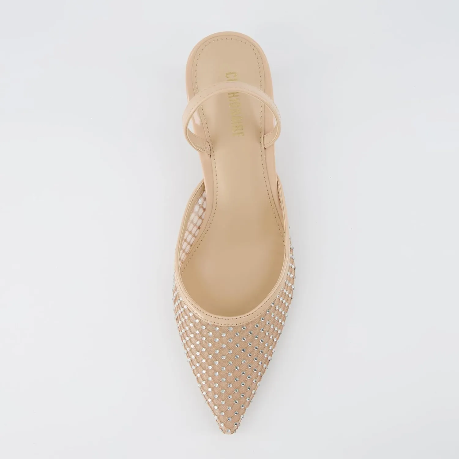 CUSHIONAIRE Women's Affair Rhinestone Mesh Kitten Heel Slingback Pumps  Memory Foam, Wide Widths Available