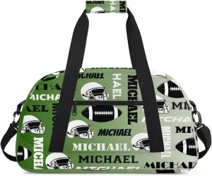 Custom Football Gym Bag Duffel Bag for Women Men, Personalized Sport Bag Overnight Bags Custom Name Travel Weekender Bag, Misty Green