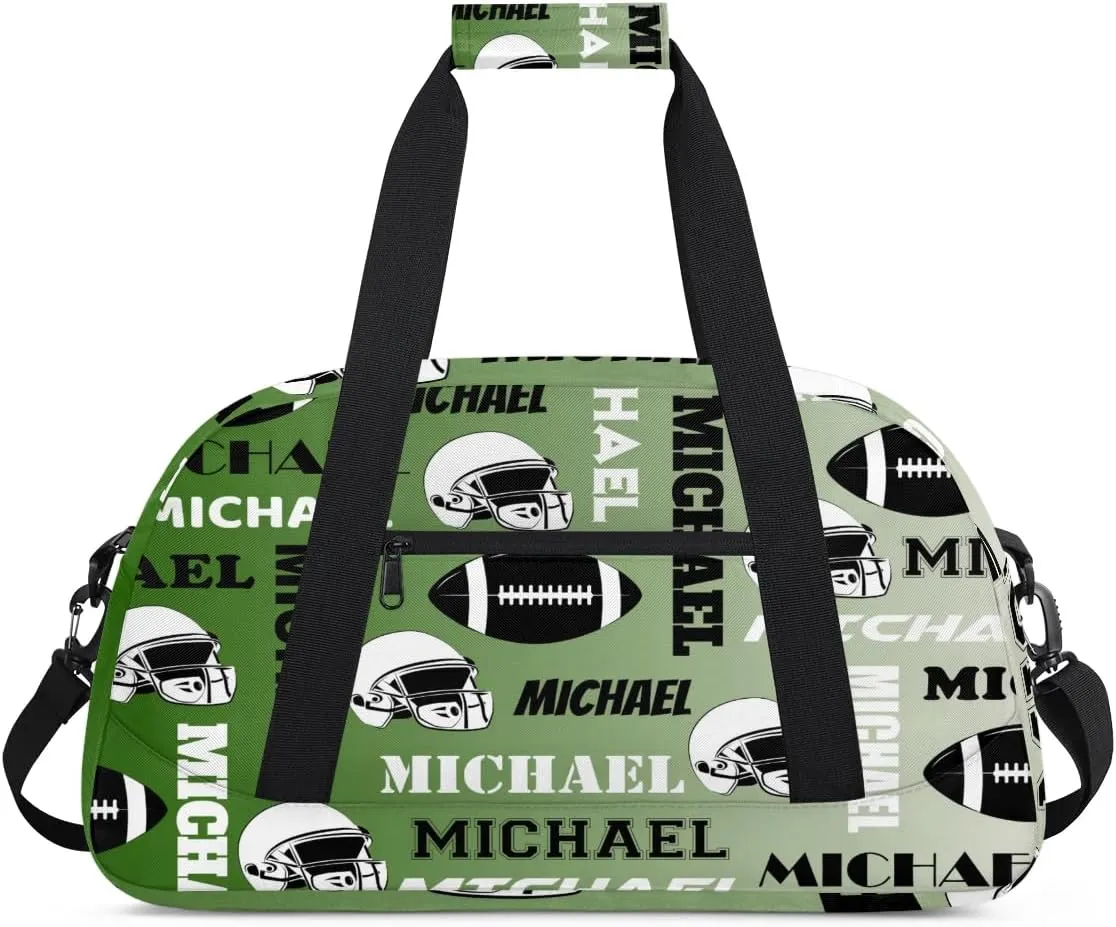 Custom Football Gym Bag Duffel Bag for Women Men, Personalized Sport Bag Overnight Bags Custom Name Travel Weekender Bag, Misty Green