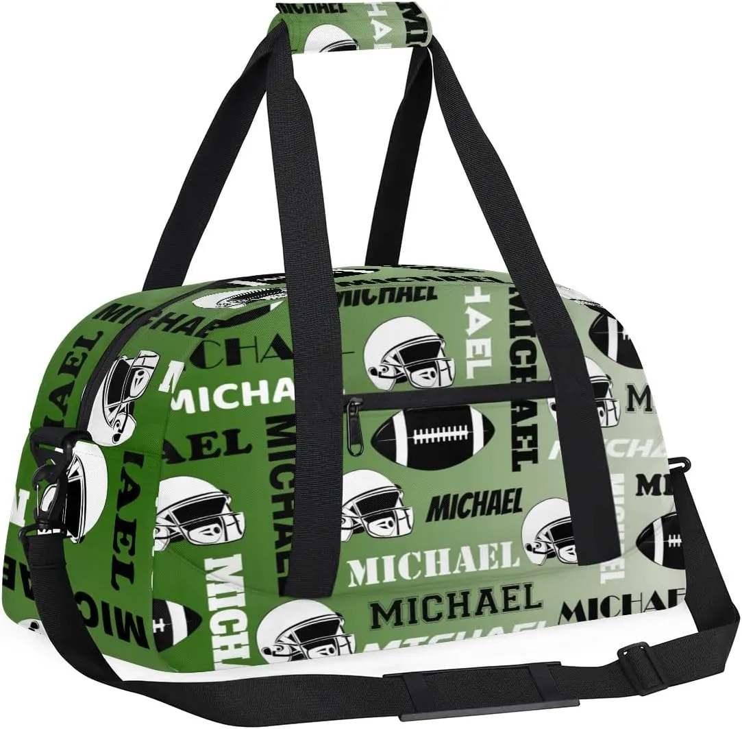 Custom Football Gym Bag Duffel Bag for Women Men, Personalized Sport Bag Overnight Bags Custom Name Travel Weekender Bag, Misty Green