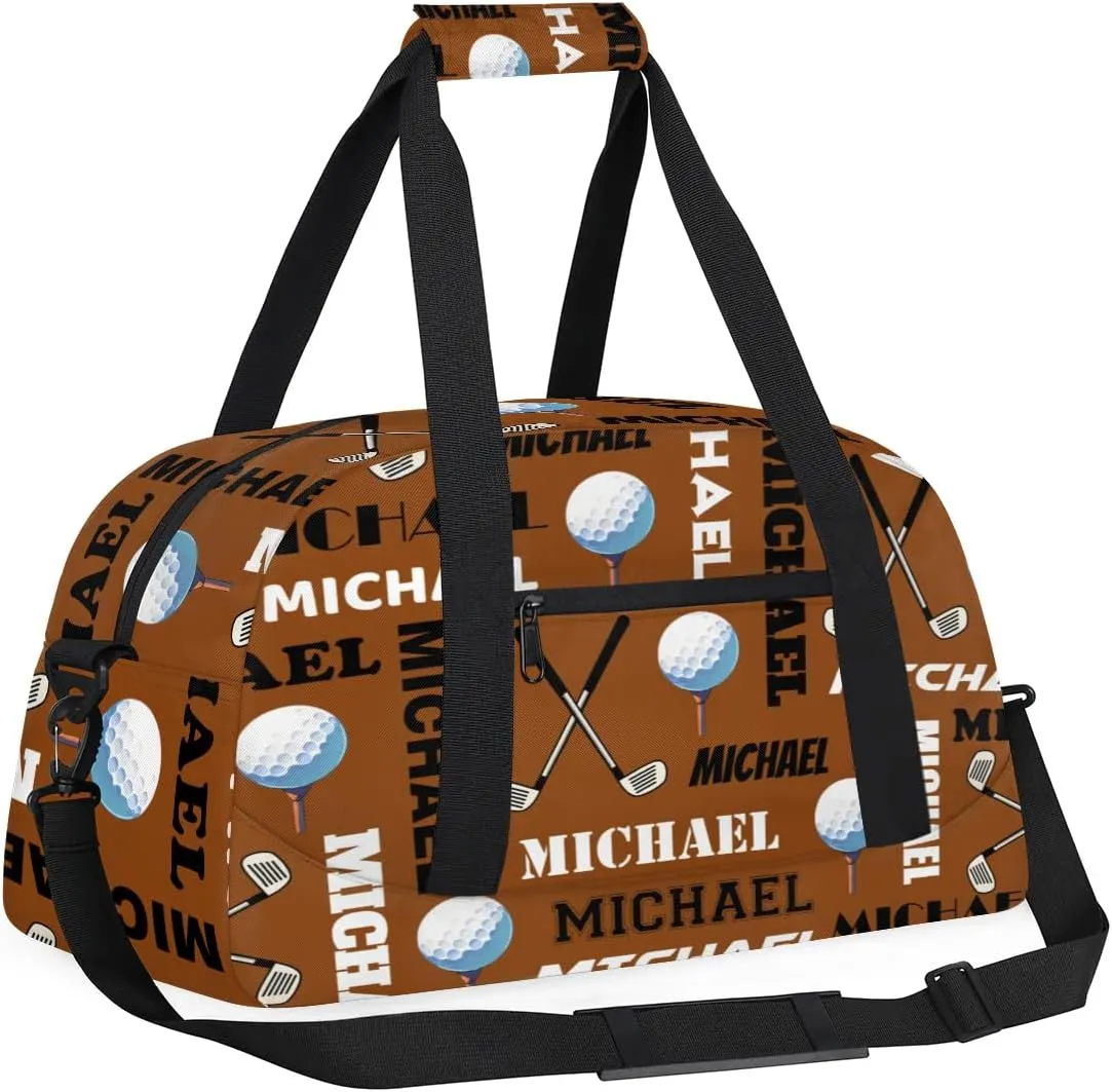 Custom Golf Gym Bag Duffel Bag for Women Men, Personalized Name Sport Bag Overnight Bags Customized Travel Weekender Bag, Brown