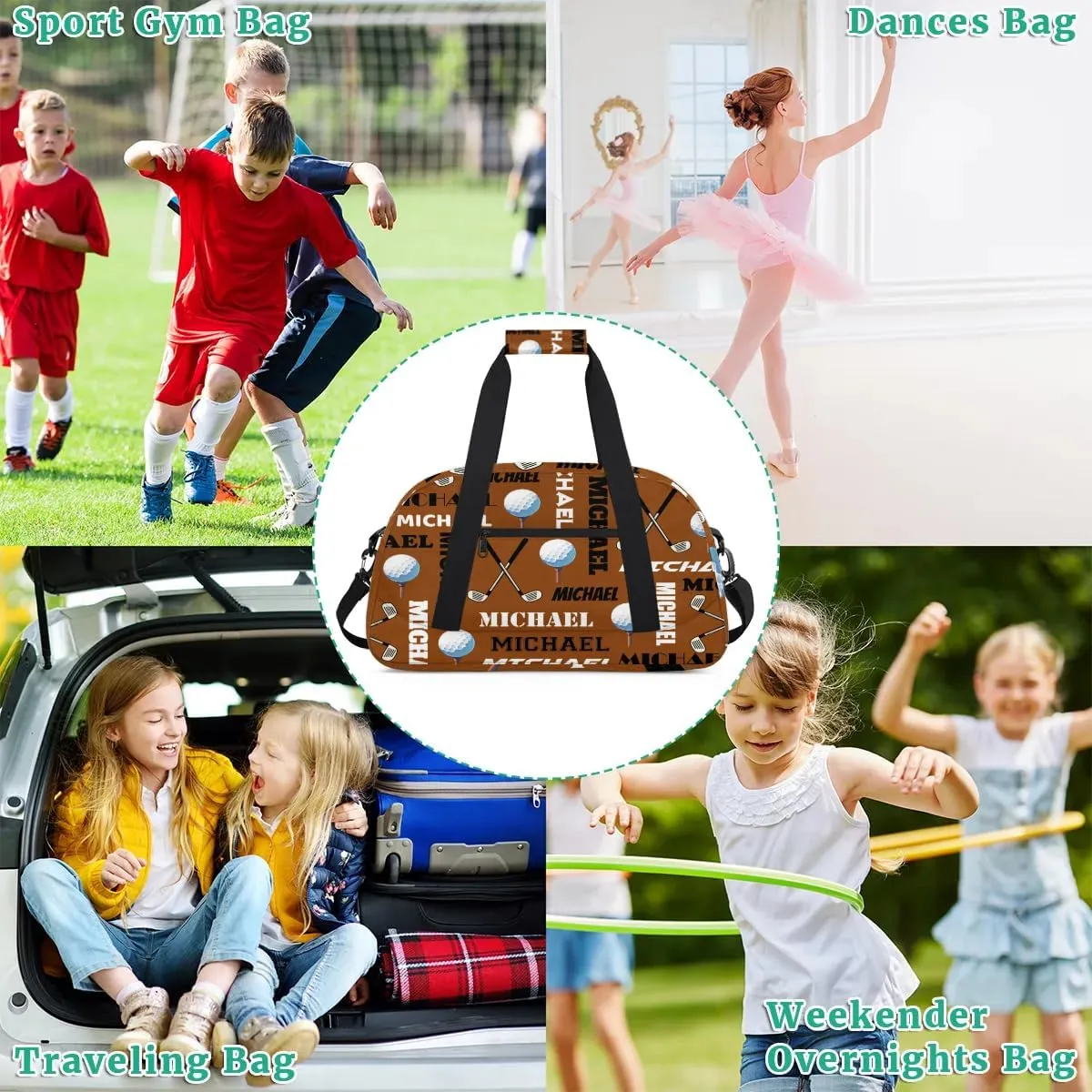 Custom Golf Gym Bag Duffel Bag for Women Men, Personalized Name Sport Bag Overnight Bags Customized Travel Weekender Bag, Brown