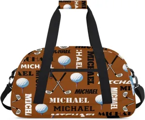 Custom Golf Gym Bag Duffel Bag for Women Men, Personalized Name Sport Bag Overnight Bags Customized Travel Weekender Bag, Brown