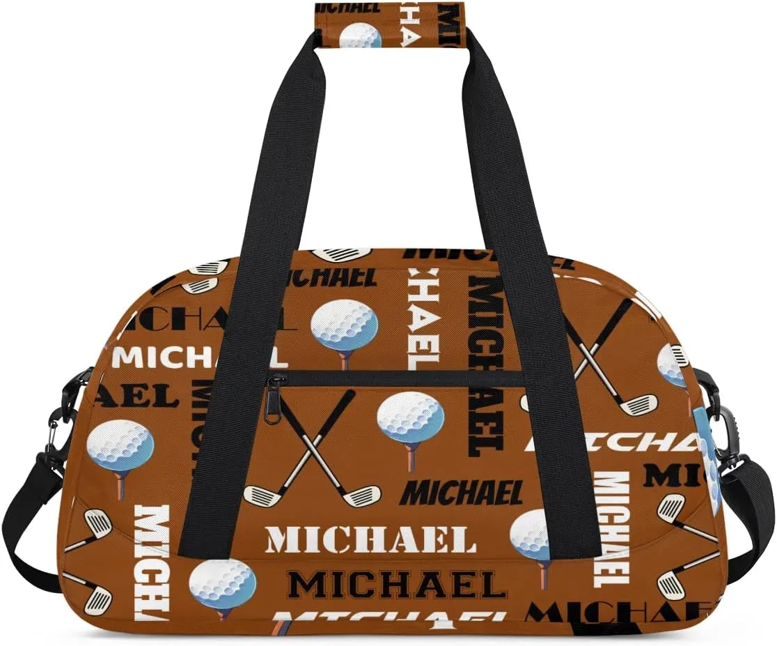 Custom Golf Gym Bag Duffel Bag for Women Men, Personalized Name Sport Bag Overnight Bags Customized Travel Weekender Bag, Brown