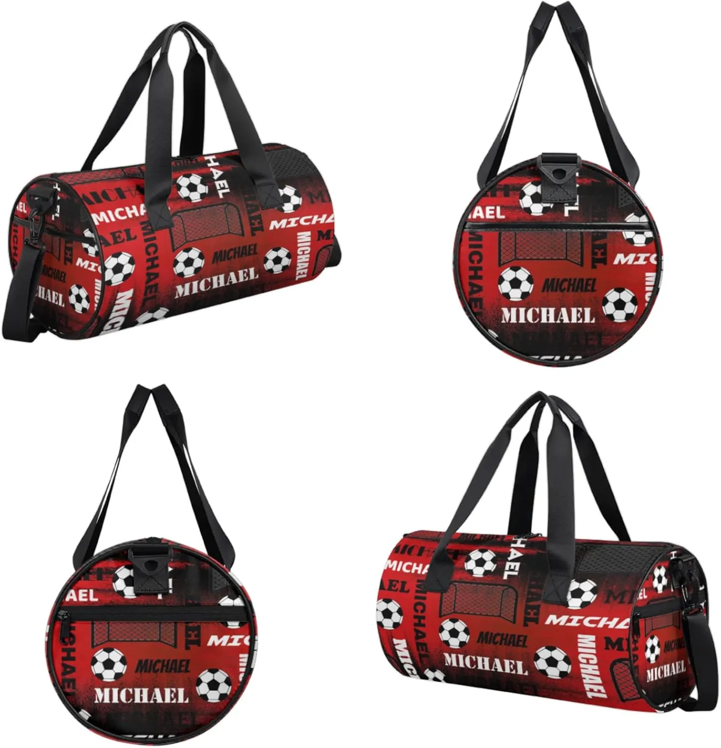 Custom Soccer Overnight Duffel Bag for Women Men, Personalized Name Sport Gym Bag Customized Travel Weekender Carry-On Bags, Black Red