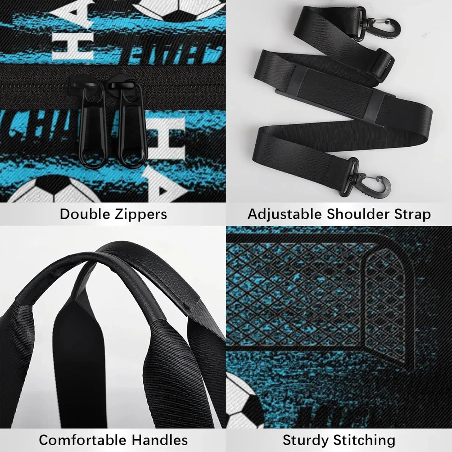 Custom Soccer Overnight Duffel Bag for Women Men, Personalized Name Sport Gym Bag Customized Travel Weekender Carry-On Bags, Blue Black Print