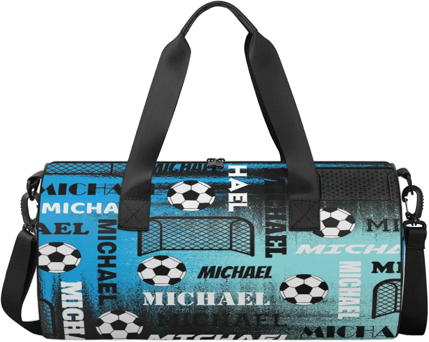 Custom Soccer Overnight Duffel Bag for Women Men, Personalized Name Sport Gym Bag Customized Travel Weekender Carry-On Bags, Blue