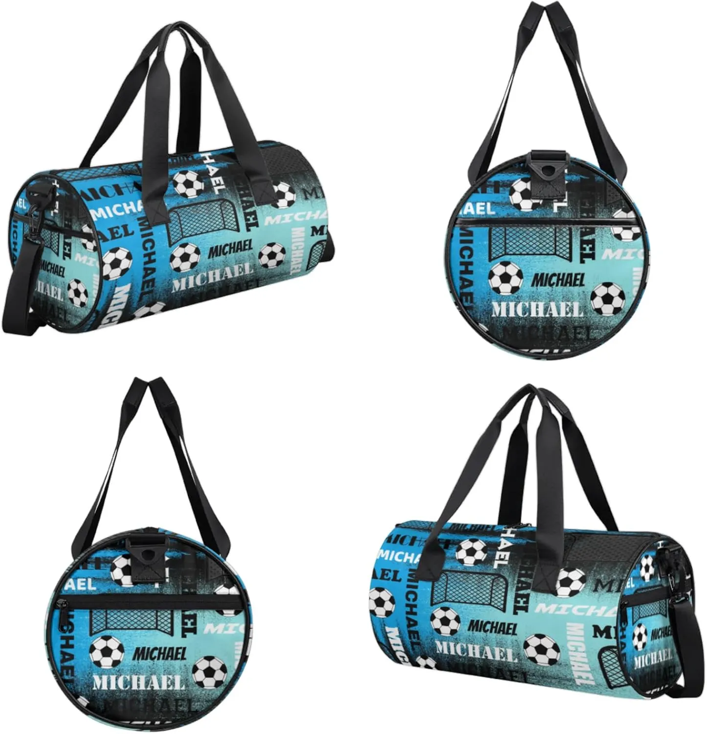 Custom Soccer Overnight Duffel Bag for Women Men, Personalized Name Sport Gym Bag Customized Travel Weekender Carry-On Bags, Blue