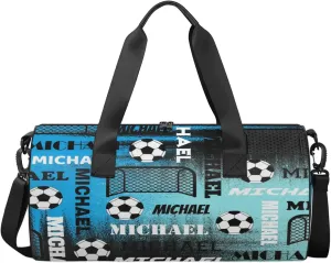 Custom Soccer Overnight Duffel Bag for Women Men, Personalized Name Sport Gym Bag Customized Travel Weekender Carry-On Bags, Blue
