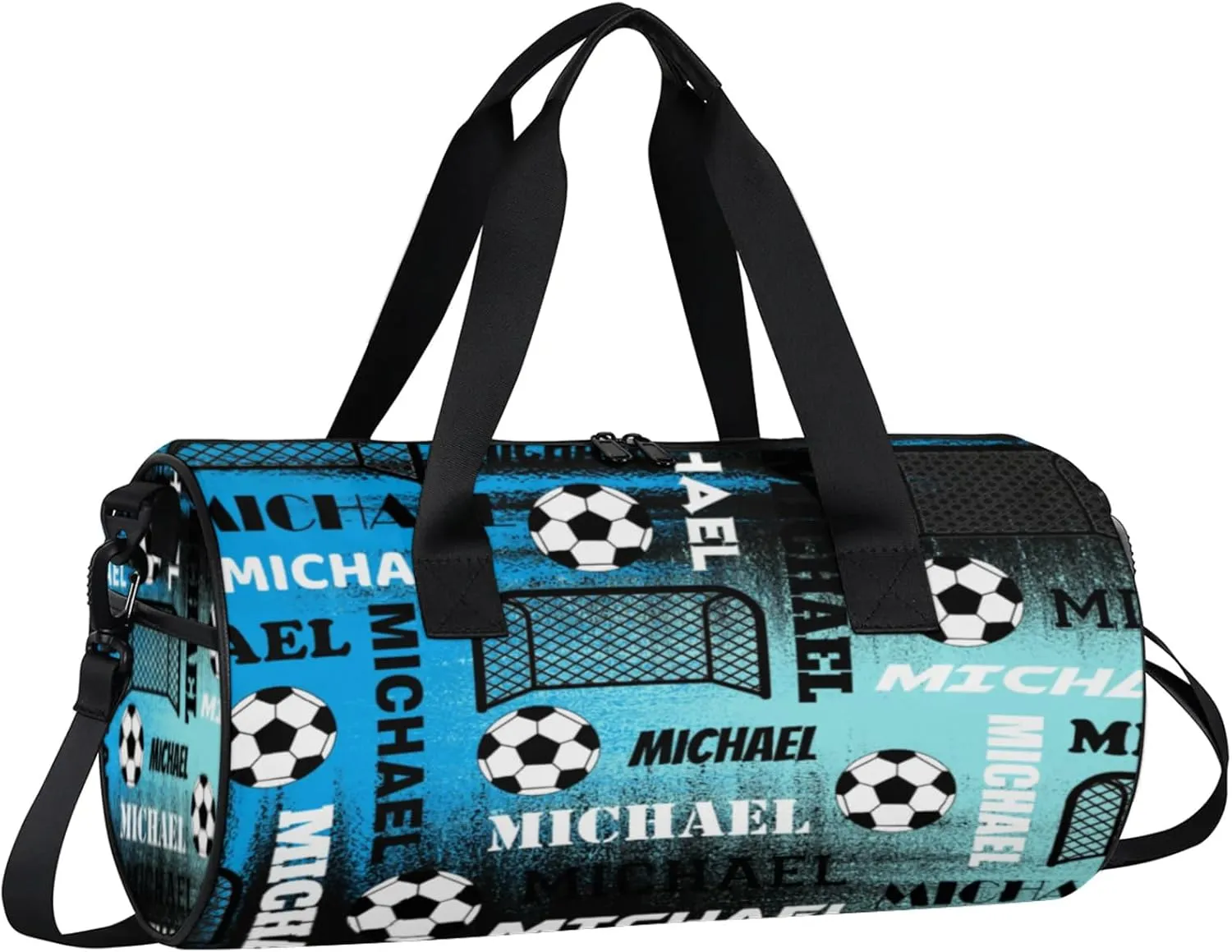 Custom Soccer Overnight Duffel Bag for Women Men, Personalized Name Sport Gym Bag Customized Travel Weekender Carry-On Bags, Blue