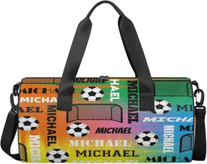 Custom Soccer Overnight Duffel Bag for Women Men, Personalized Name Sport Gym Bag Customized Travel Weekender Carry-On Bags, Colorful
