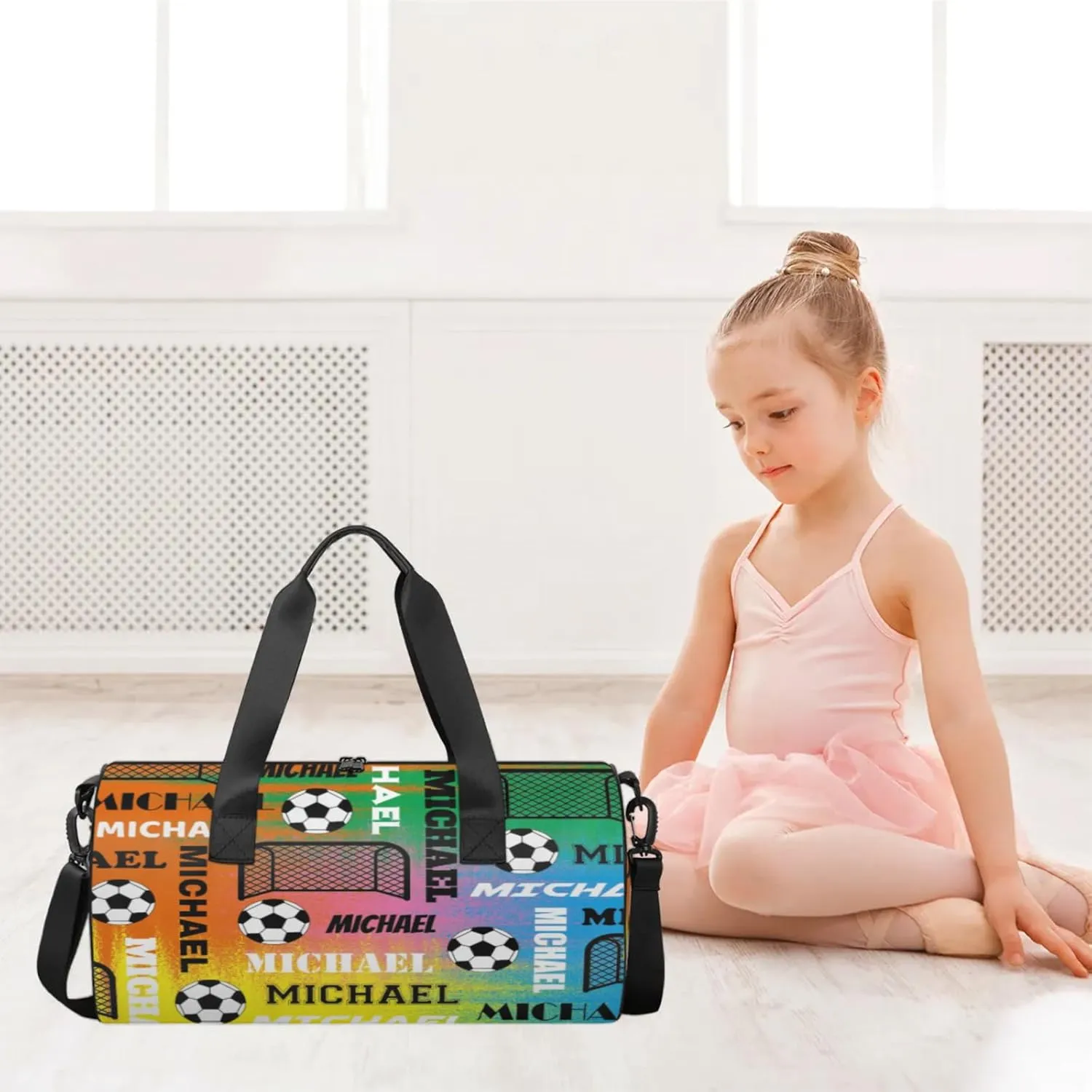 Custom Soccer Overnight Duffel Bag for Women Men, Personalized Name Sport Gym Bag Customized Travel Weekender Carry-On Bags, Colorful