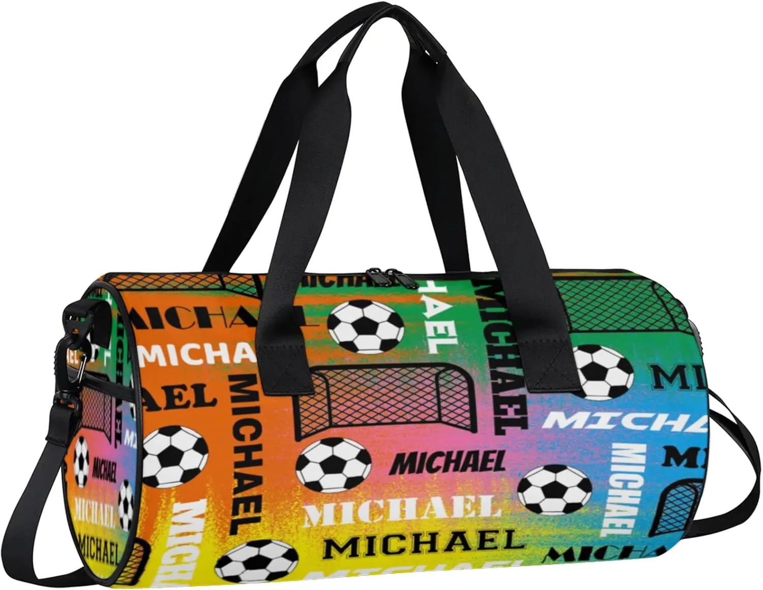 Custom Soccer Overnight Duffel Bag for Women Men, Personalized Name Sport Gym Bag Customized Travel Weekender Carry-On Bags, Colorful