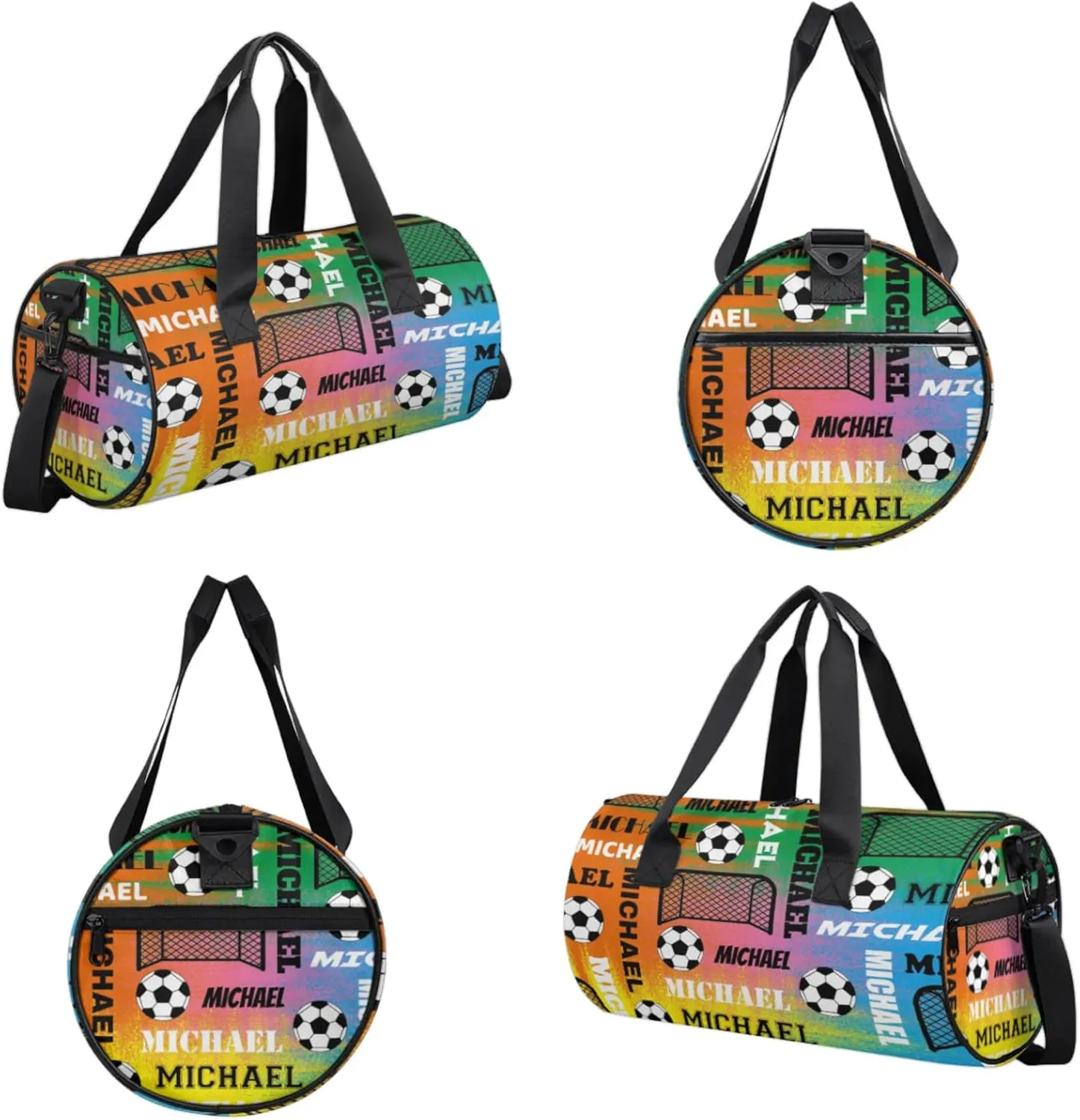 Custom Soccer Overnight Duffel Bag for Women Men, Personalized Name Sport Gym Bag Customized Travel Weekender Carry-On Bags, Colorful