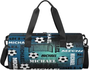 Custom Soccer Overnight Duffel Bag for Women Men, Personalized Name Sport Gym Bag Customized Travel Weekender Carry-On Bags, Navy