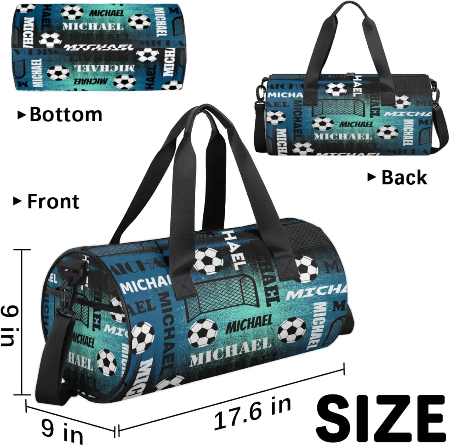 Custom Soccer Overnight Duffel Bag for Women Men, Personalized Name Sport Gym Bag Customized Travel Weekender Carry-On Bags, Navy