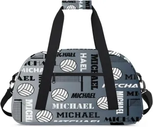 Custom Volleyball Gym Bag Duffel Bag for Women Men, Personalized Name Sport Bag Overnight Bags Customized Travel Weekender Bag, Black Grey