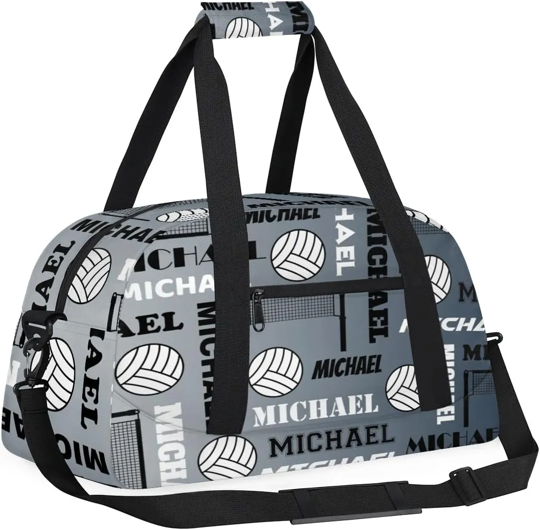 Custom Volleyball Gym Bag Duffel Bag for Women Men, Personalized Name Sport Bag Overnight Bags Customized Travel Weekender Bag, Black Grey