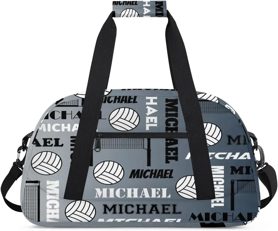 Custom Volleyball Gym Bag Duffel Bag for Women Men, Personalized Name Sport Bag Overnight Bags Customized Travel Weekender Bag, Black Grey