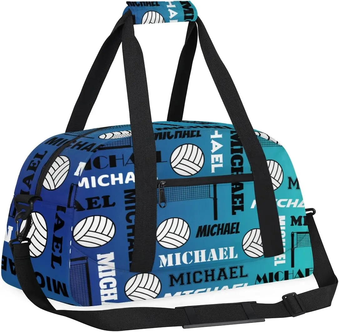 Custom Volleyball Gym Bag Duffel Bag for Women Men, Personalized Name Sport Bag Overnight Bags Customized Travel Weekender Bag, Blue