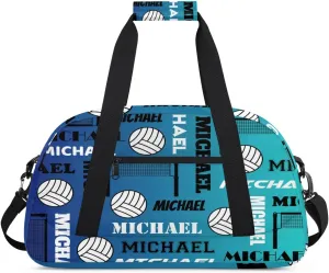 Custom Volleyball Gym Bag Duffel Bag for Women Men, Personalized Name Sport Bag Overnight Bags Customized Travel Weekender Bag, Blue