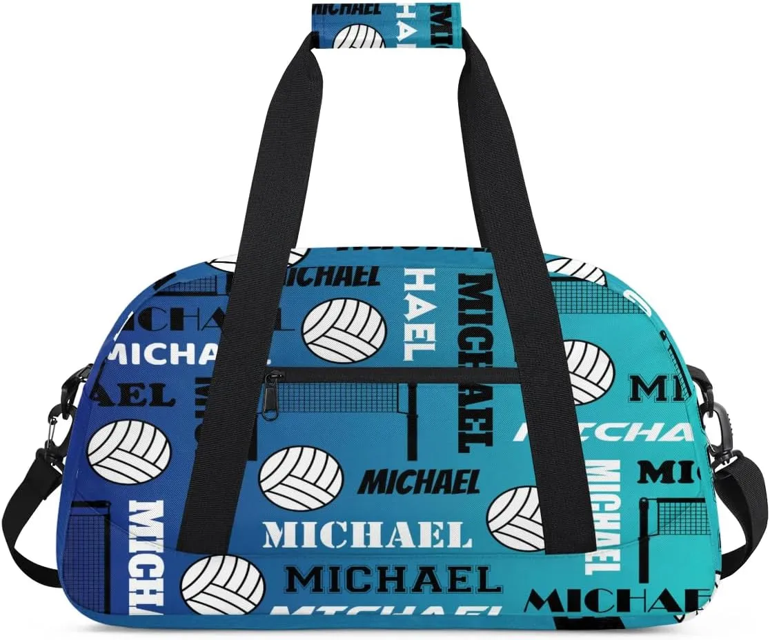 Custom Volleyball Gym Bag Duffel Bag for Women Men, Personalized Name Sport Bag Overnight Bags Customized Travel Weekender Bag, Blue