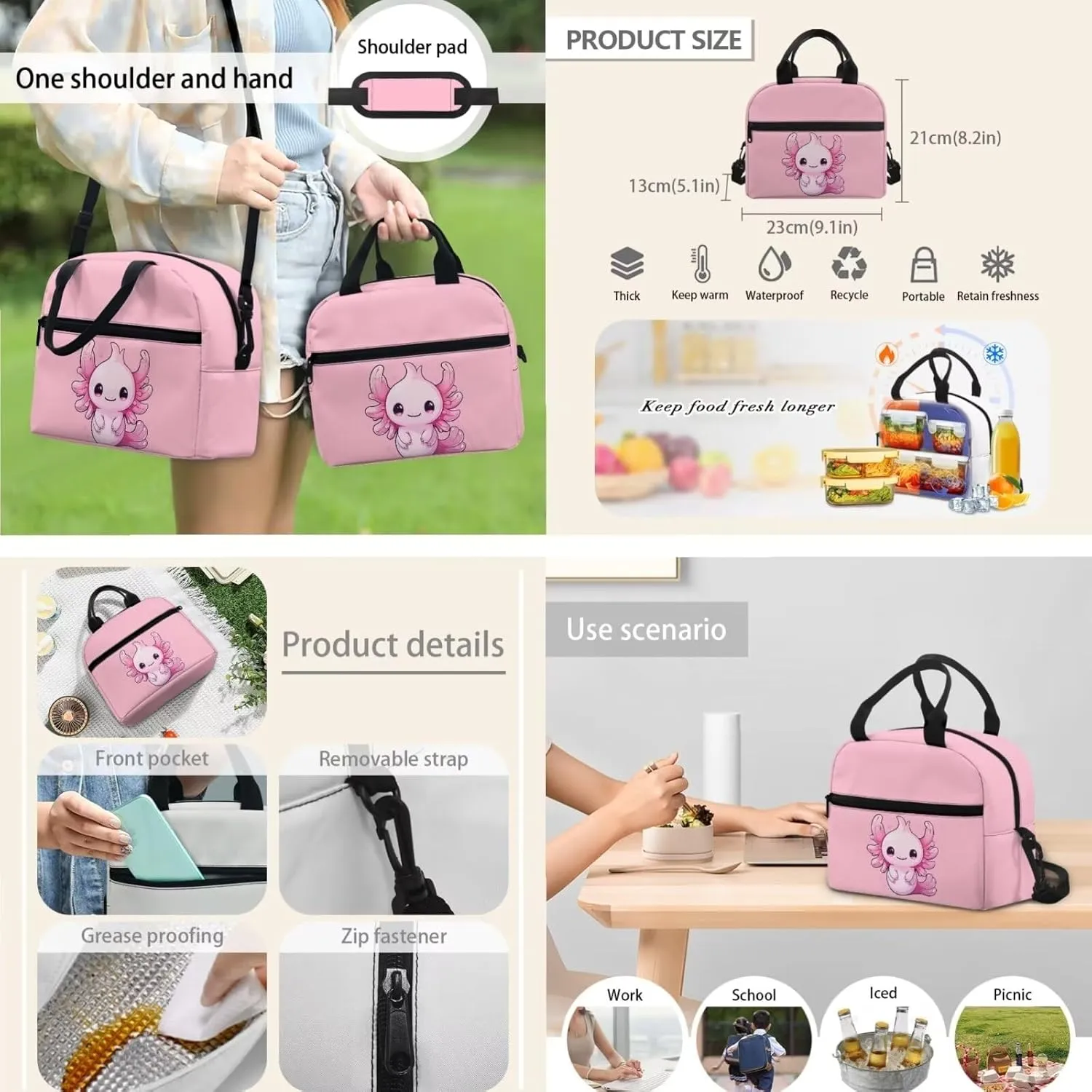 Cute Axolotl School Bags Set for Girls 6-8/8-10 Kids Bookbag With Lunch Box Pencil Case Elementary Primary Kindergarten School Backpack 17inch Children Book Bag 3Rd Grade/6Th Grade Pink