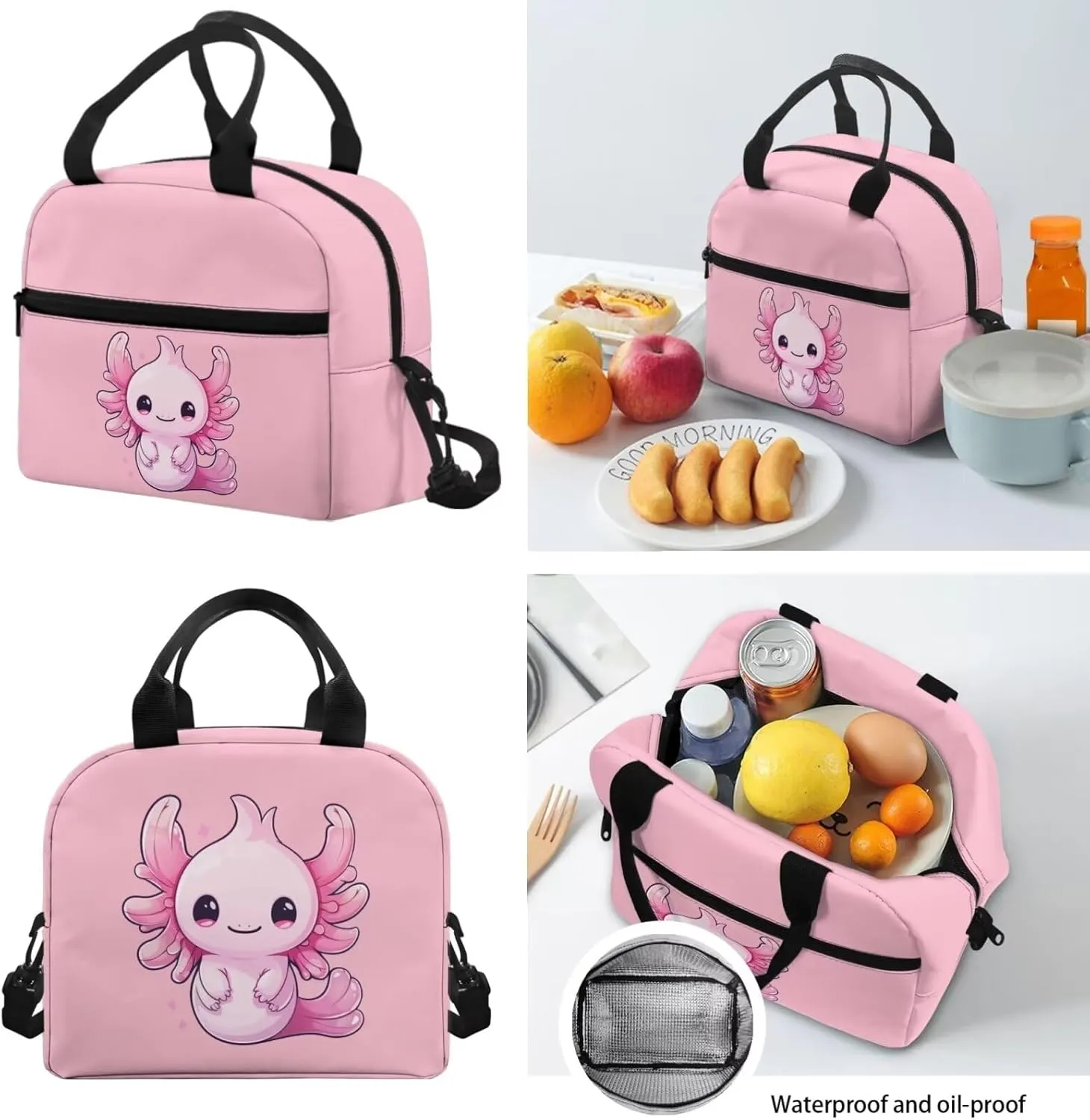 Cute Axolotl School Bags Set for Girls 6-8/8-10 Kids Bookbag With Lunch Box Pencil Case Elementary Primary Kindergarten School Backpack 17inch Children Book Bag 3Rd Grade/6Th Grade Pink