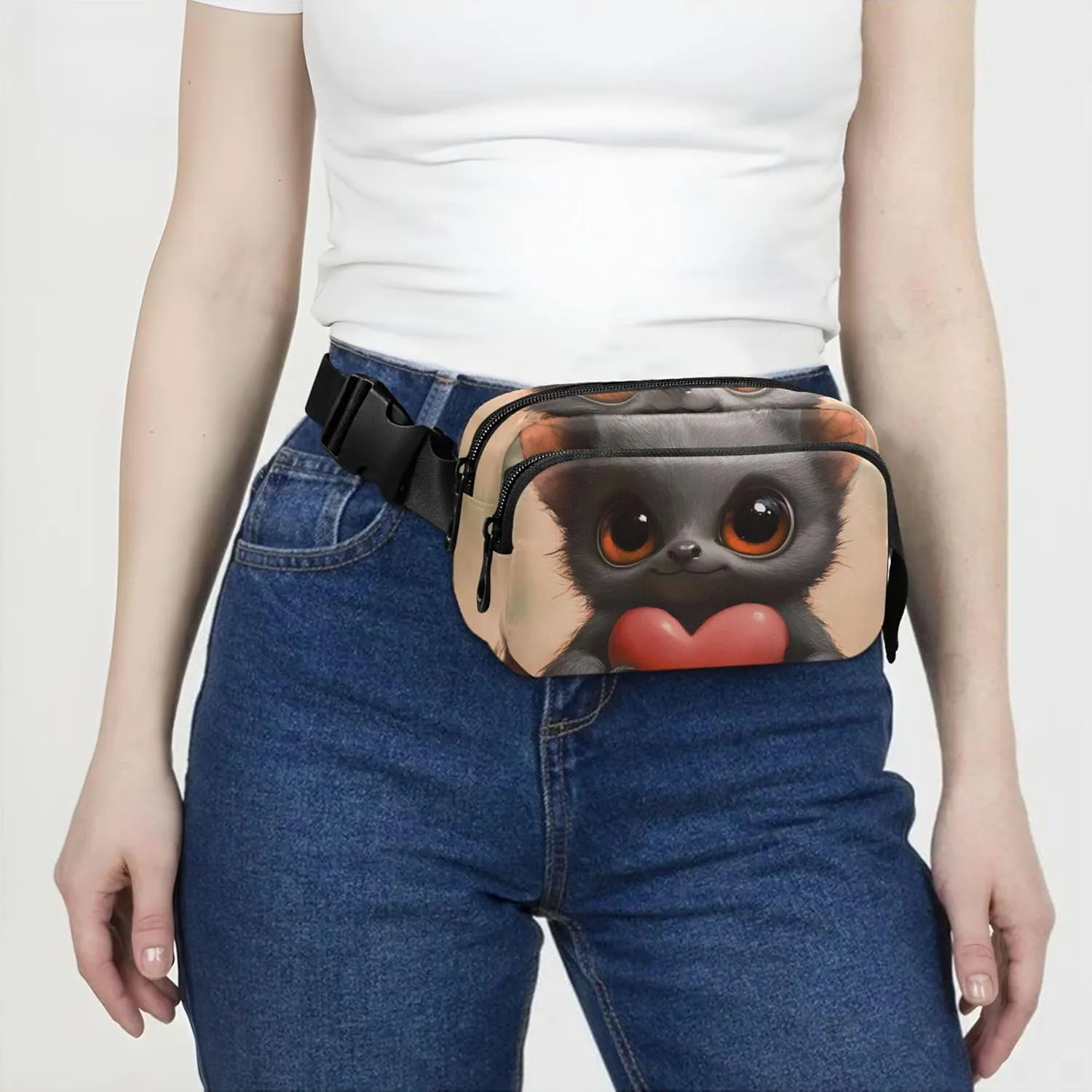 Cute Bat Big Eyes Black Waterproof Fanny Pack for Women Belt Bags Hip Pack Pattern Waist Bag for Women