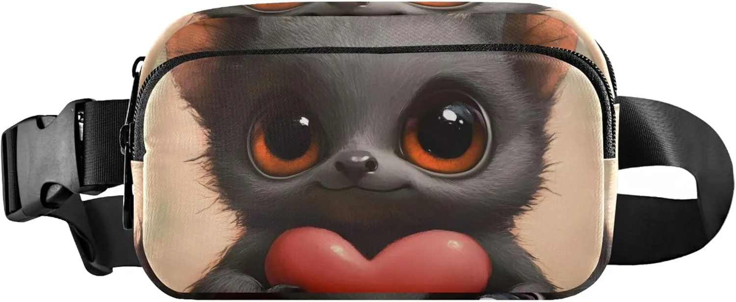 Cute Bat Big Eyes Black Waterproof Fanny Pack for Women Belt Bags Hip Pack Pattern Waist Bag for Women