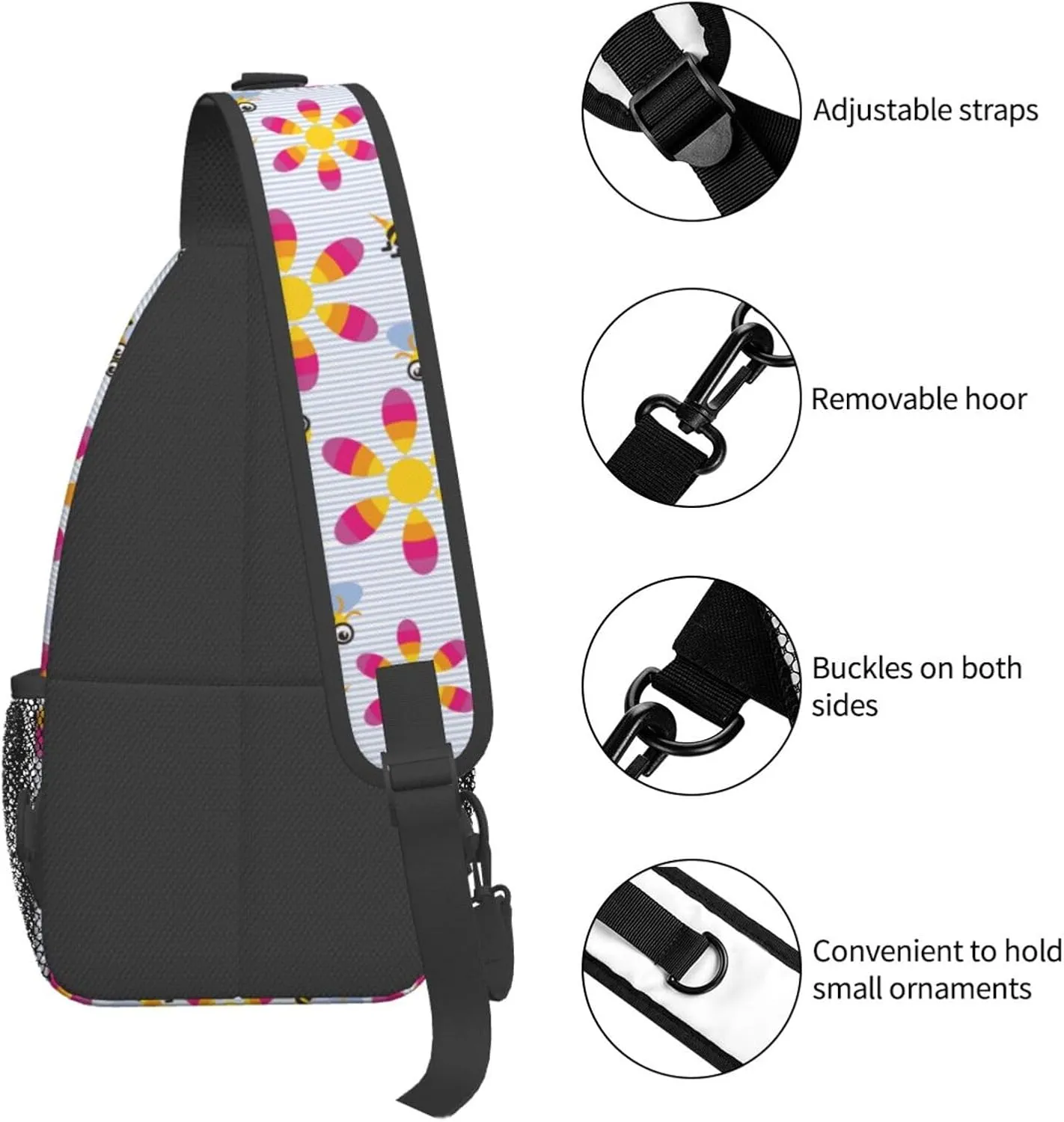 Cute bee flower Chest Bags Crossbody Sling Bag Shoulder Bag Travel Hiking Daypack For Men Women
