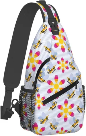 Cute bee flower Chest Bags Crossbody Sling Bag Shoulder Bag Travel Hiking Daypack For Men Women