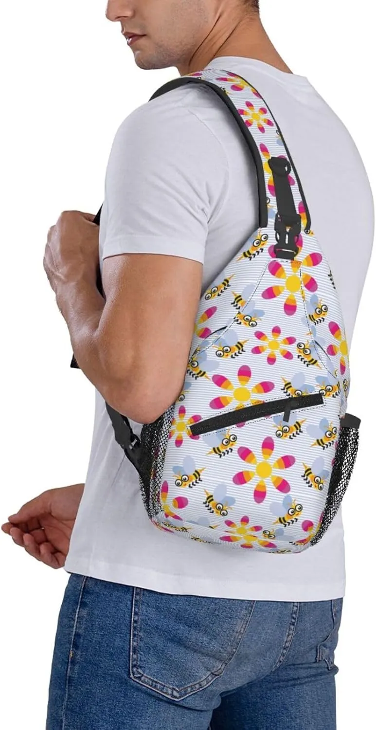 Cute bee flower Chest Bags Crossbody Sling Bag Shoulder Bag Travel Hiking Daypack For Men Women