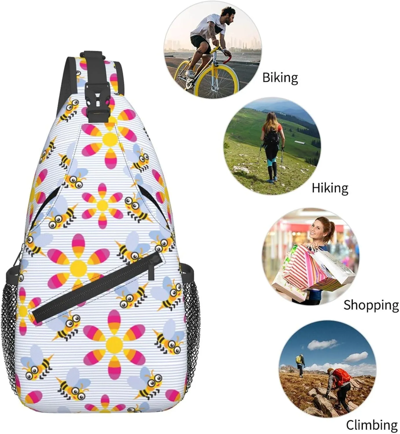 Cute bee flower Chest Bags Crossbody Sling Bag Shoulder Bag Travel Hiking Daypack For Men Women