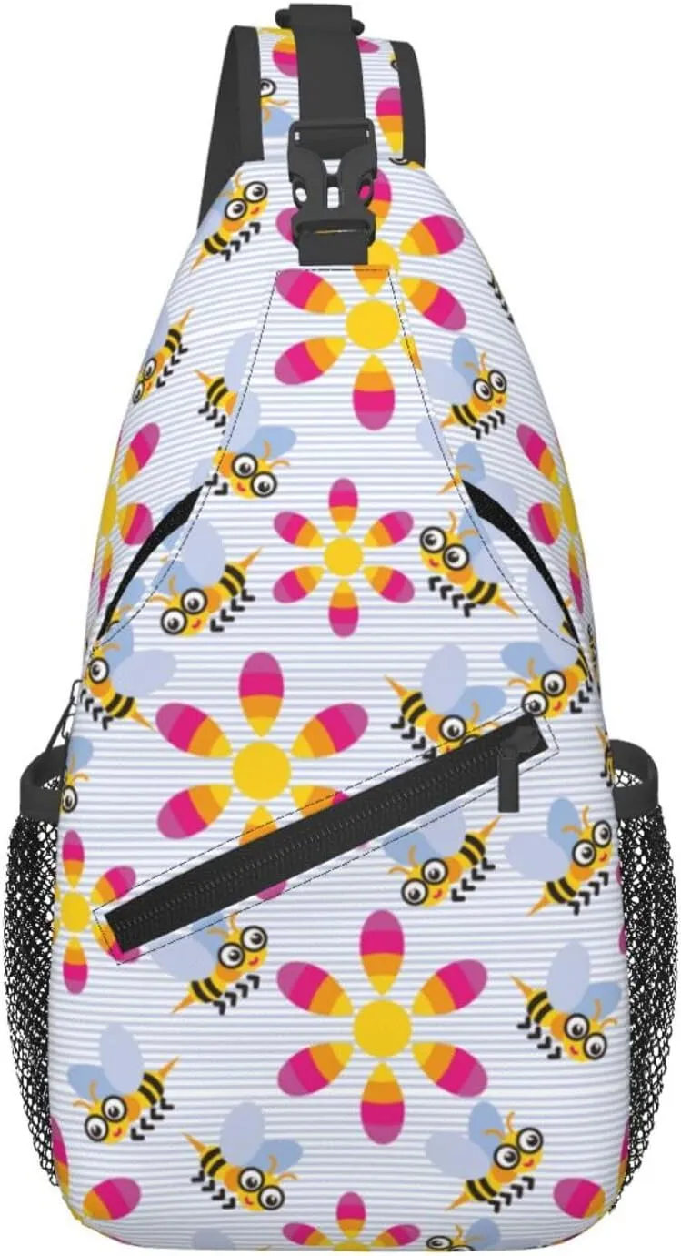 Cute bee flower Chest Bags Crossbody Sling Bag Shoulder Bag Travel Hiking Daypack For Men Women