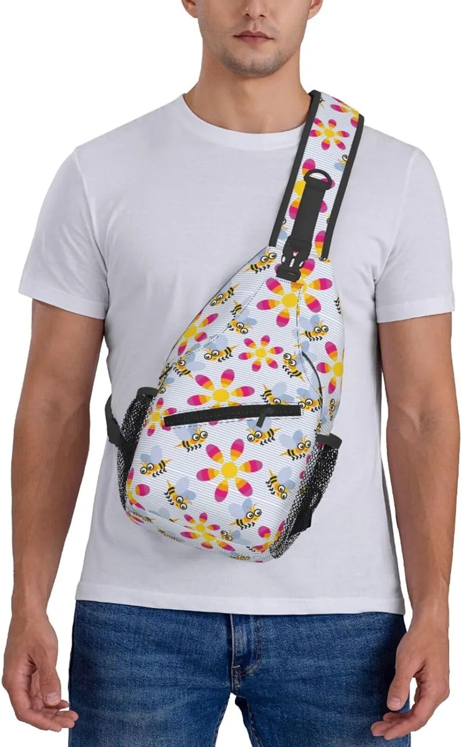 Cute bee flower Chest Bags Crossbody Sling Bag Shoulder Bag Travel Hiking Daypack For Men Women