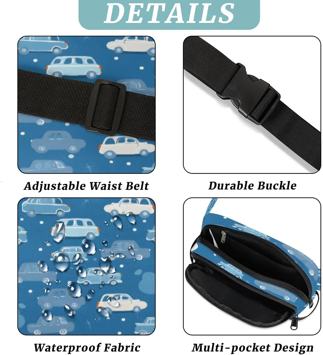 Cute Car Fanny Pack for Men Women Crossbody Waist Bag Sport Belt Bag with Multi Pockets for Travel Hiking Jogging Running