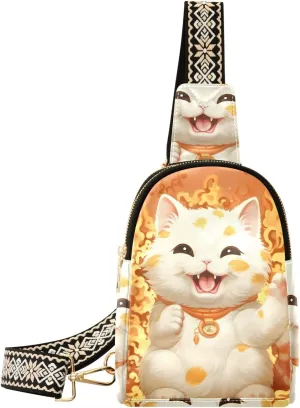 Cute Lucky Cat Sling Bag for Women Fanny Packs for Women Small Leather Fanny Pack Crossbody Bags Fashion Waist Packs Chest Bag for Travel 21340006