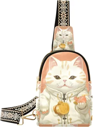 Cute Lucky Cat Sling Bag for Women Fanny Packs for Women Small Leather Fanny Pack Crossbody Bags Fashion Waist Packs Chest Bag for Travel 21340069