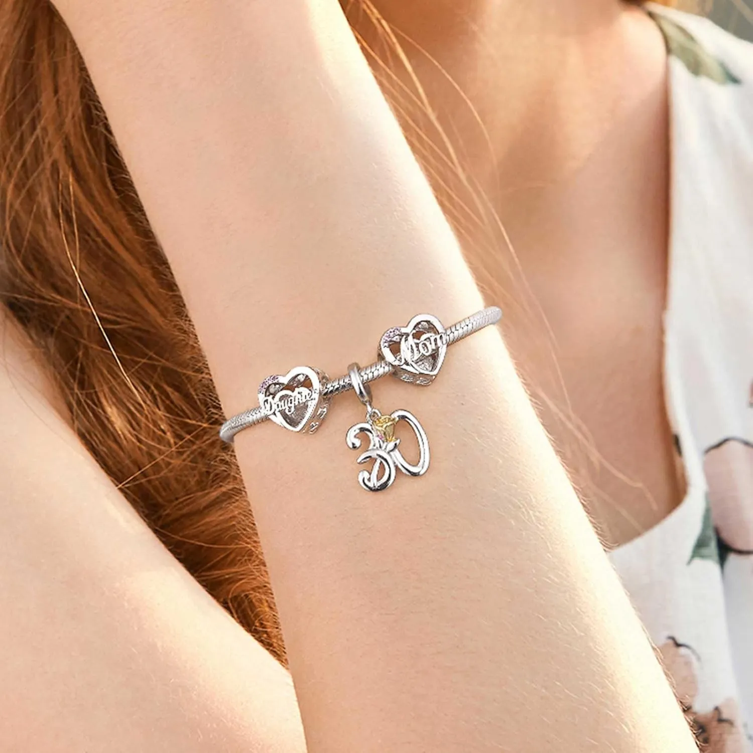 DALARAN 925 Sterling Silver Charms Mother Daughter Sister Dangle Bead for Charm Bracelet Necklace
