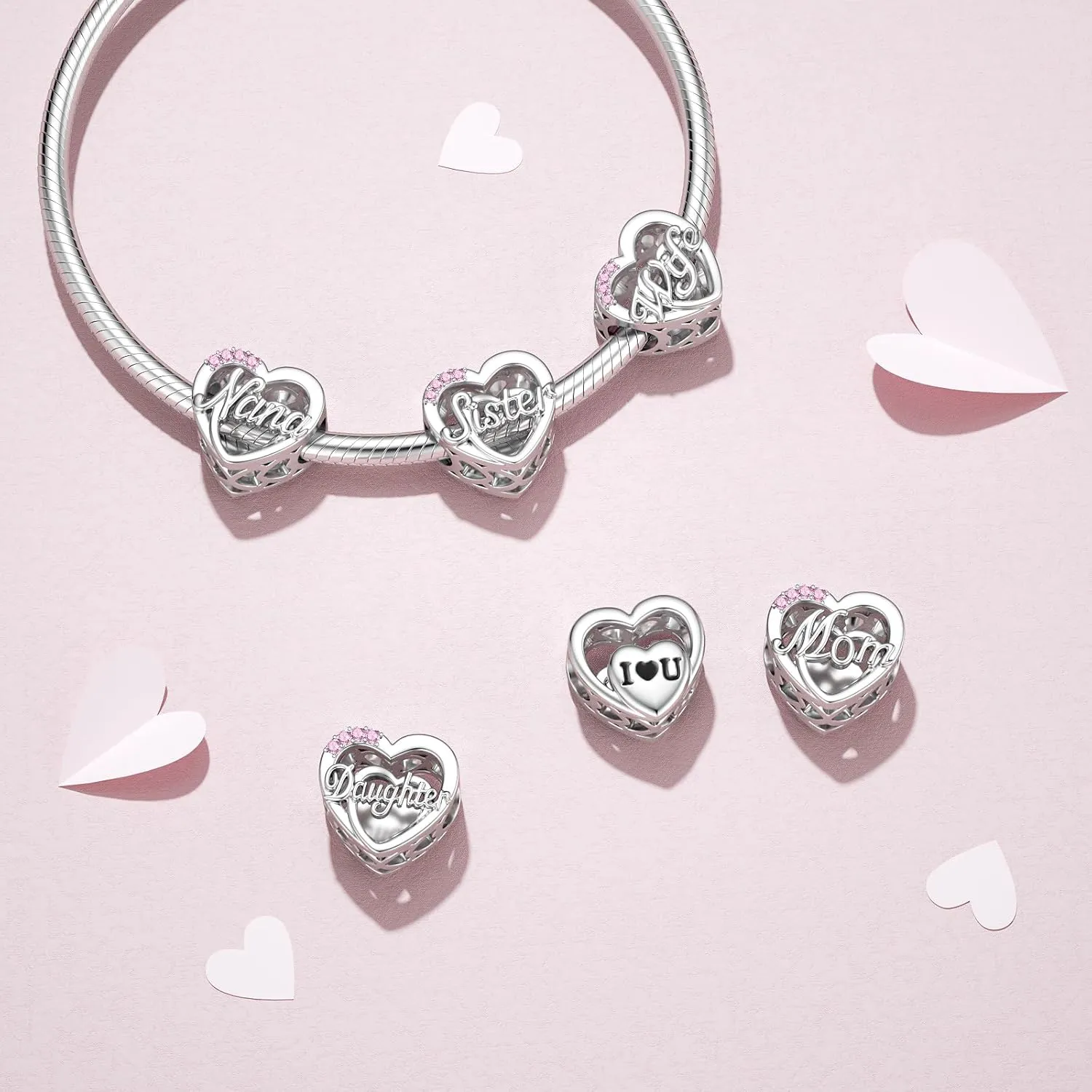 DALARAN 925 Sterling Silver Charms Mother Daughter Sister Dangle Bead for Charm Bracelet Necklace