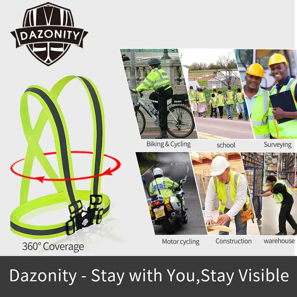 Dazonity High Visibility Safety Vest,10 Packs,Lightweight,Adjustable & Elastic Vest,Hi Vis Reflective Strips, Fit for Men & Women, Construction,Cycling, Runnning, Surveyor, (Yellow)